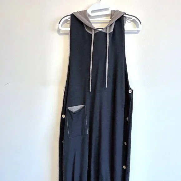 Dark Gray Sleeveless Sweater Dress with Hood - Picture 1 of 8